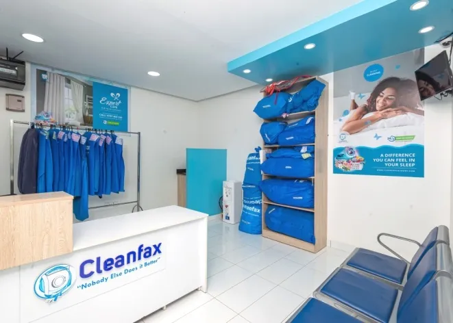 Modern Cleanfax branch interior with hanging garments and equipment